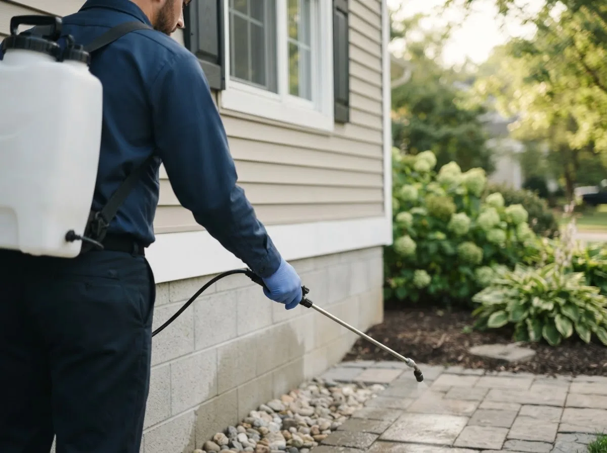 Pest control technician inspecting a home in Fleetville, PA
